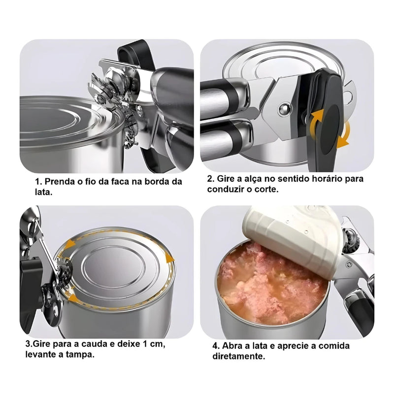 Abridor de Latas e Garrafas 3 em 1 em Aço Inox – Profissional, Prático e Durável para Cozinha