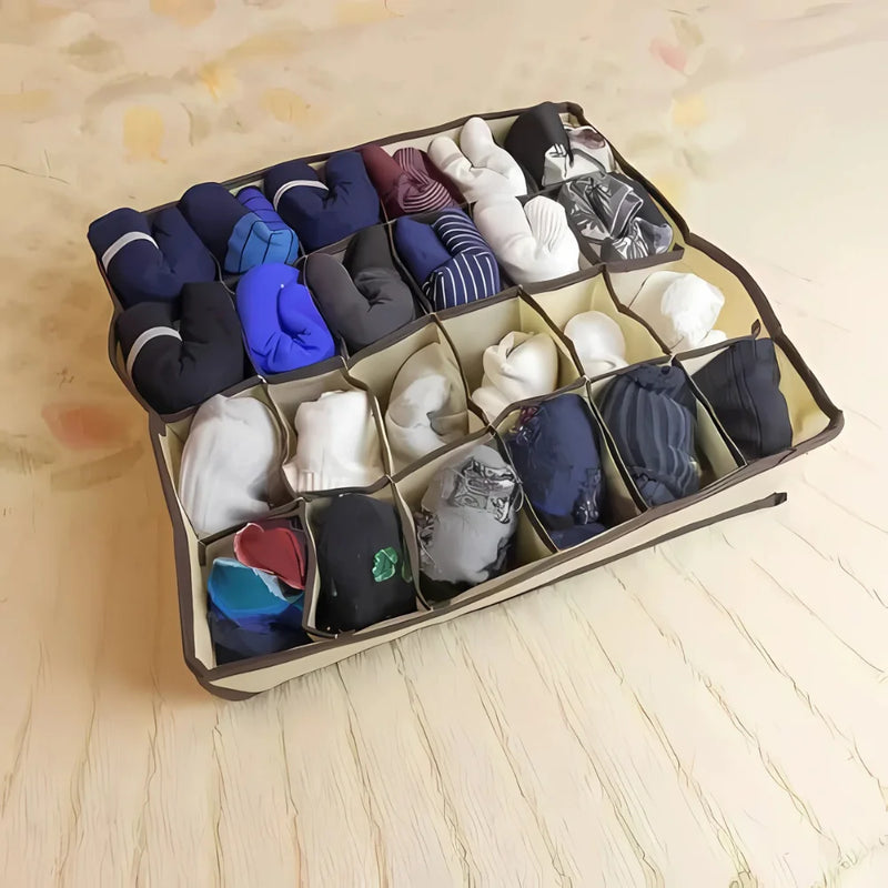 Organizador de Gavetas Dobrável com 24 Divisórias – Estojo Portátil para Roupas Íntimas, Meias e Acessórios