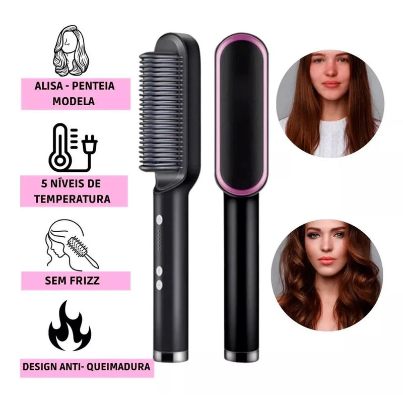 Escova Elétrica Alisadora e Modeladora 3 em 1 – Cabelos Lisos, Sem Frizz e Cheios de Estilo em Minutos!
