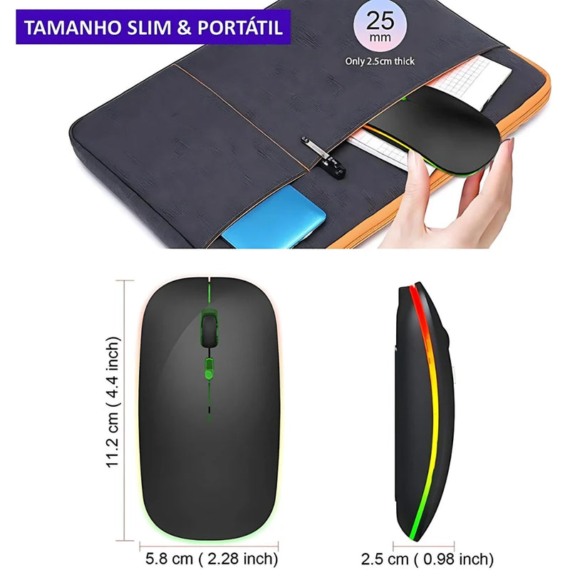Mouses Wireless Recarregável Led RGB 2.4 GHz Sem Fio