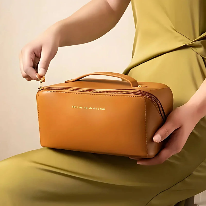 Necessaire Feminina de Couro para Maquiagem e Cosméticos – Grande Capacidade, Portátil e Elegante para Viagens