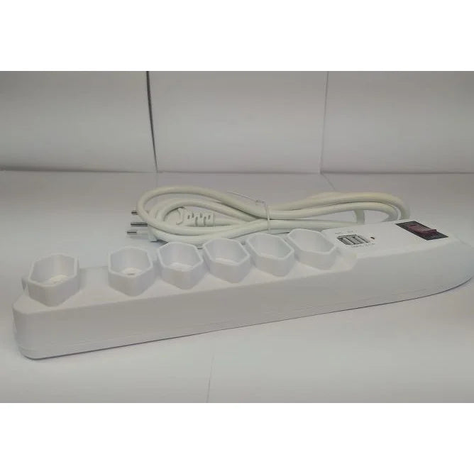 Filtro de Linha Régua 6 Tomadas + 2 USB Carregador Rápido | Tripolar Bivolt | Liga/Desliga | Antichamas