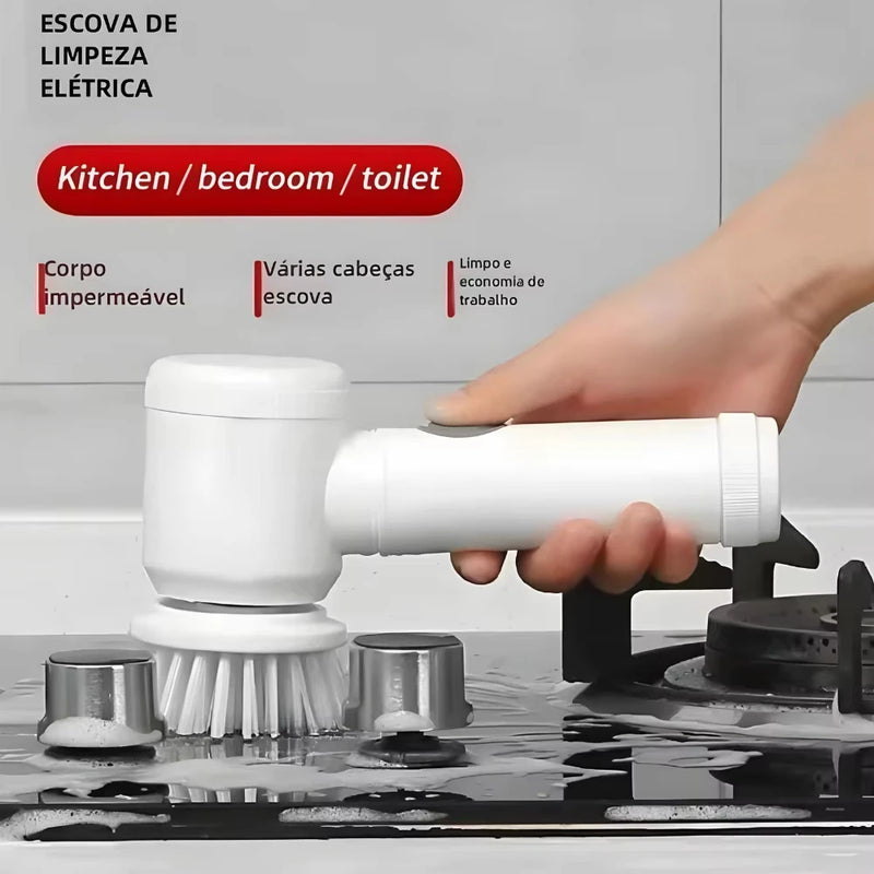 Escova Elétrica de Limpeza 5 em 1 – Potência Sem Fio para Limpeza Pesada!