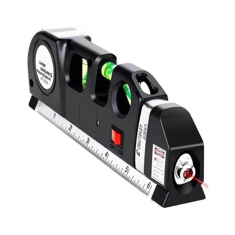 Nível a Laser com Trena Embutida 2,5m – Ferramenta Profissional Level Pro 3 com Régua e 3 Linhas de Medição