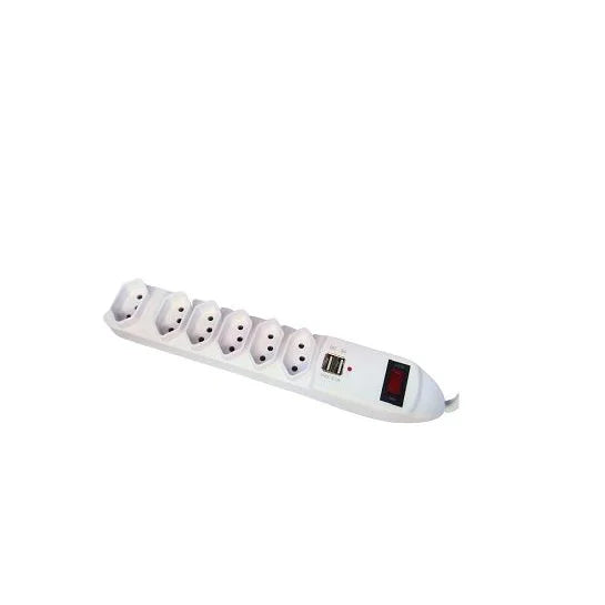 Filtro de Linha Régua 6 Tomadas + 2 USB Carregador Rápido | Tripolar Bivolt | Liga/Desliga | Antichamas