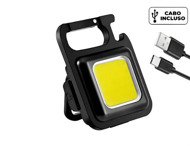 Mini Lanterna LED Recarregável 4 em 1 – 4 Modos de Luz, Ímã, Abridor de Garrafas e Mosquetão Portátil