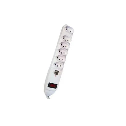 Filtro de Linha Régua 6 Tomadas + 2 USB Carregador Rápido | Tripolar Bivolt | Liga/Desliga | Antichamas