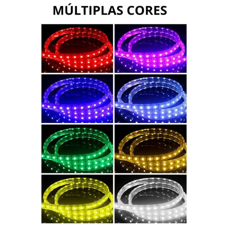 Fita LED RGB Colorida 5m 3528 à Prova D'Água com Fonte e Controle Remoto – Flexível 12V