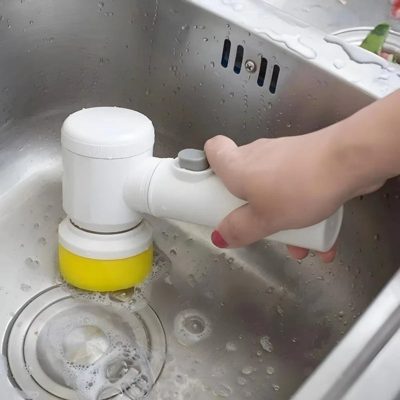 Escova Elétrica de Limpeza 5 em 1 – Potência Sem Fio para Limpeza Pesada!