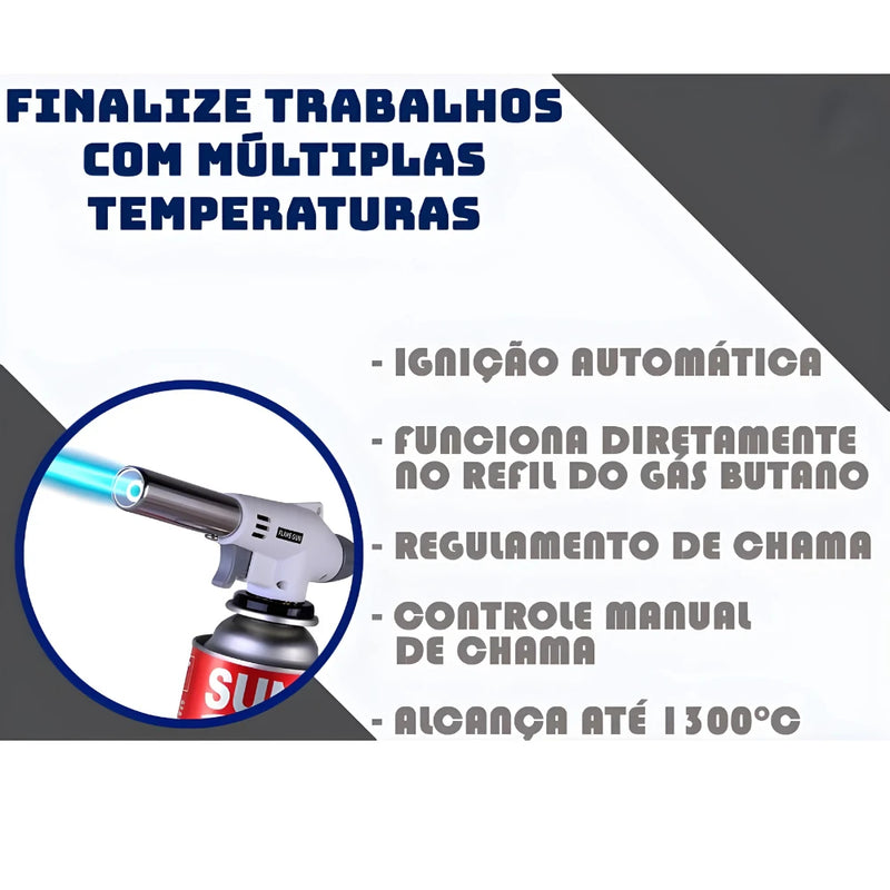 Maçarico Culinário Profissional Regulável – Alta Temperatura para Cozinha e Confeitaria