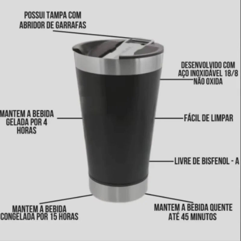 Copo Térmico Inox 473ml com Tampa e Abridor – Leve sua bebida sempre na temperatura ideal!
