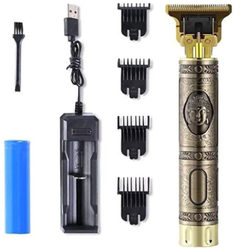 Máquina de Cortar Cabelo e Barba T9 Profissional – Sem Fio, Portátil, Recarregável USB, Aparador de Acabamento Masculino
