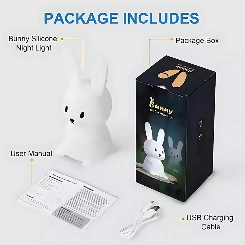 Mini Luminária de Coelho LED – Toque Suave, Recarregável e Super Fofa