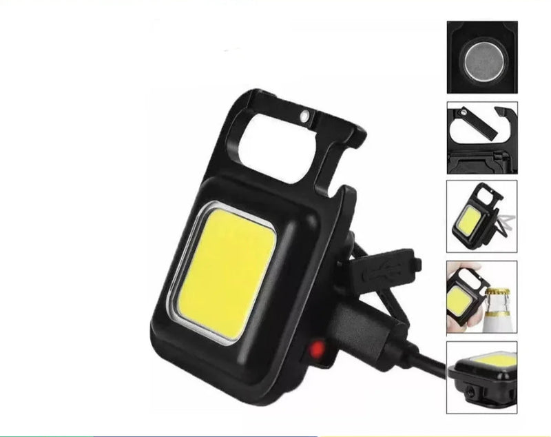 Mini Lanterna LED Recarregável 4 em 1 – 4 Modos de Luz, Ímã, Abridor de Garrafas e Mosquetão Portátil