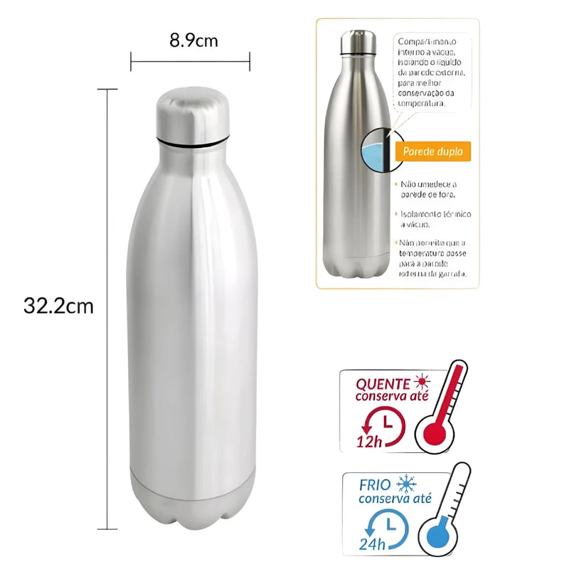 Garrafa 500ml em Aço Inox com Tampa Rosqueável – Leve, Resistente e Antivazamento