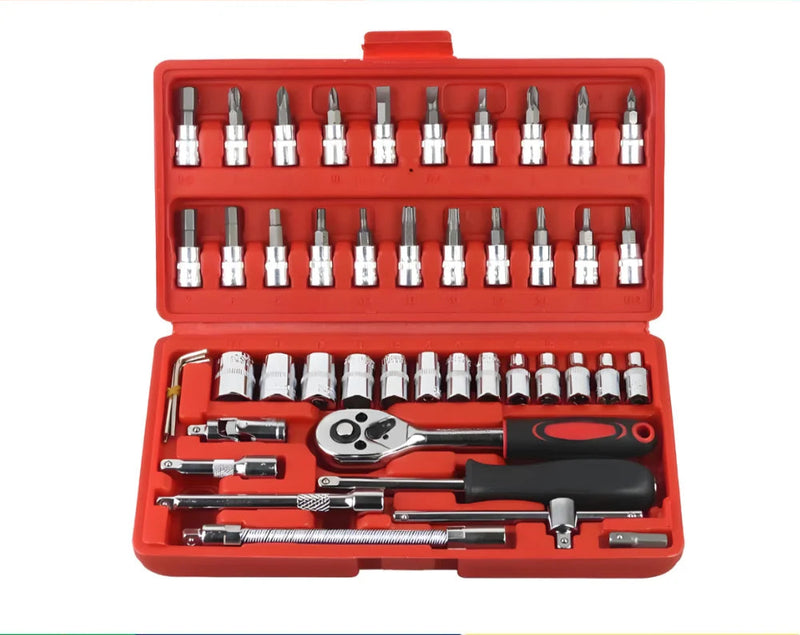 Kit de Ferramentas 46 Peças com Catraca Reversível – Solução Completa para Reparos e Manutenção em Casa ou no Trabalho