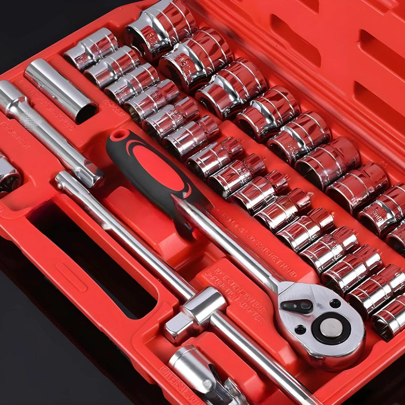 Kit de Ferramentas 46 Peças com Catraca Reversível – Solução Completa para Reparos e Manutenção em Casa ou no Trabalho