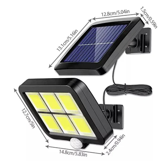 Luminária Solar com Sensor 120 LEDs COB – Segurança inteligente com energia solar e alta potência
