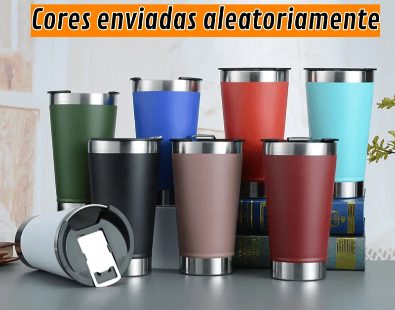 Copo Térmico Inox 473ml com Tampa e Abridor – Leve sua bebida sempre na temperatura ideal!