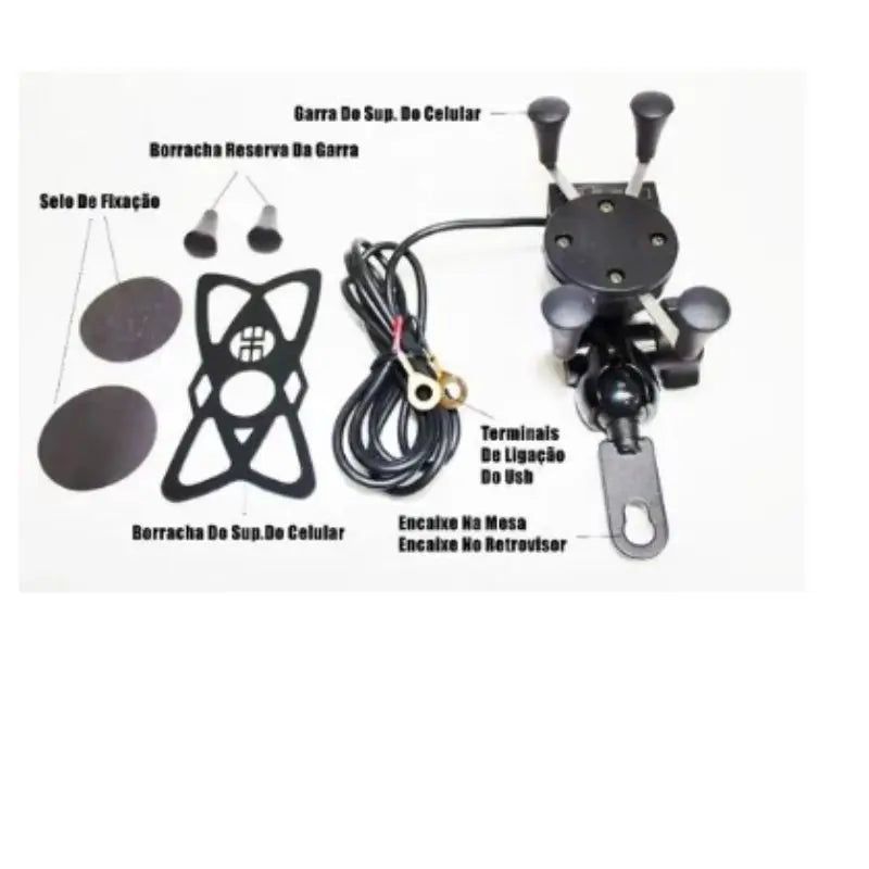 Suporte de Celular para Moto com Carregador USB – Rotação 360° e Fixação Reforçada!