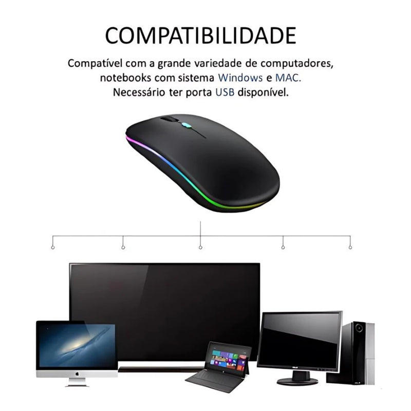 Mouses Wireless Recarregável Led RGB 2.4 GHz Sem Fio
