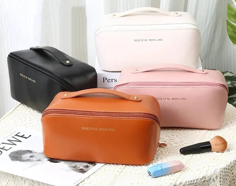Necessaire Feminina de Couro para Maquiagem e Cosméticos – Grande Capacidade, Portátil e Elegante para Viagens