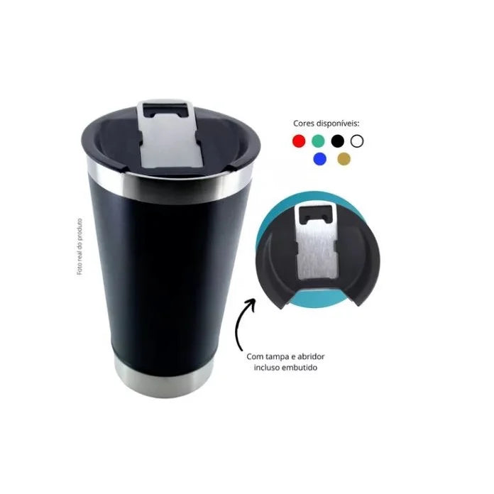 Copo Térmico Inox 473ml com Tampa e Abridor – Leve sua bebida sempre na temperatura ideal!