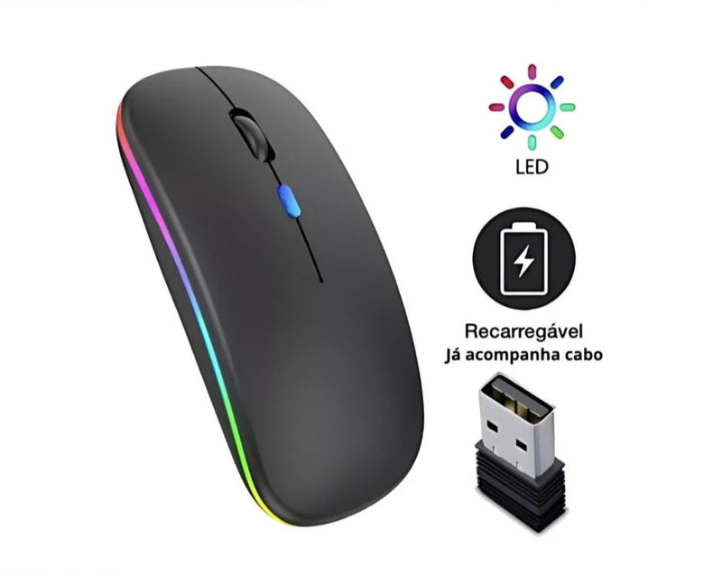 Mouses Wireless Recarregável Led RGB 2.4 GHz Sem Fio