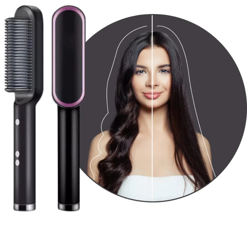 Escova Elétrica Alisadora e Modeladora 3 em 1 – Cabelos Lisos, Sem Frizz e Cheios de Estilo em Minutos!