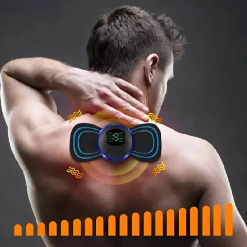 Mini Massageador Elétrico Portátil EMS – Alívio de Dores no Pescoço, Lombar e Corpo Inteiro | 19 Níveis