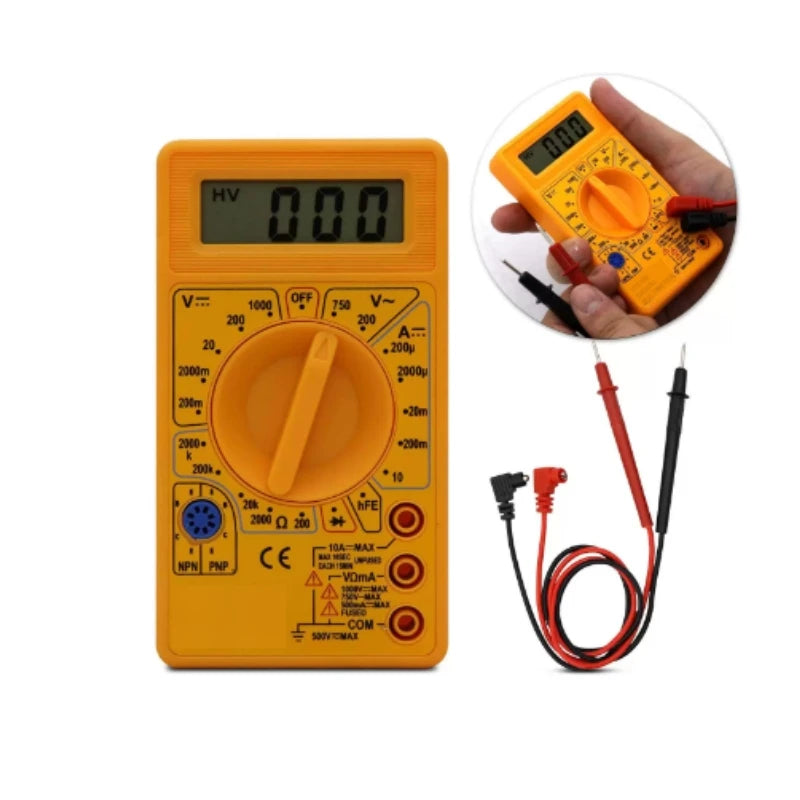 Multímetro Digital Portátil Profissional DT830 | Medidor de Tensão, Corrente, Resistência, Diodo e Transistor | Cabo de Teste Incluso