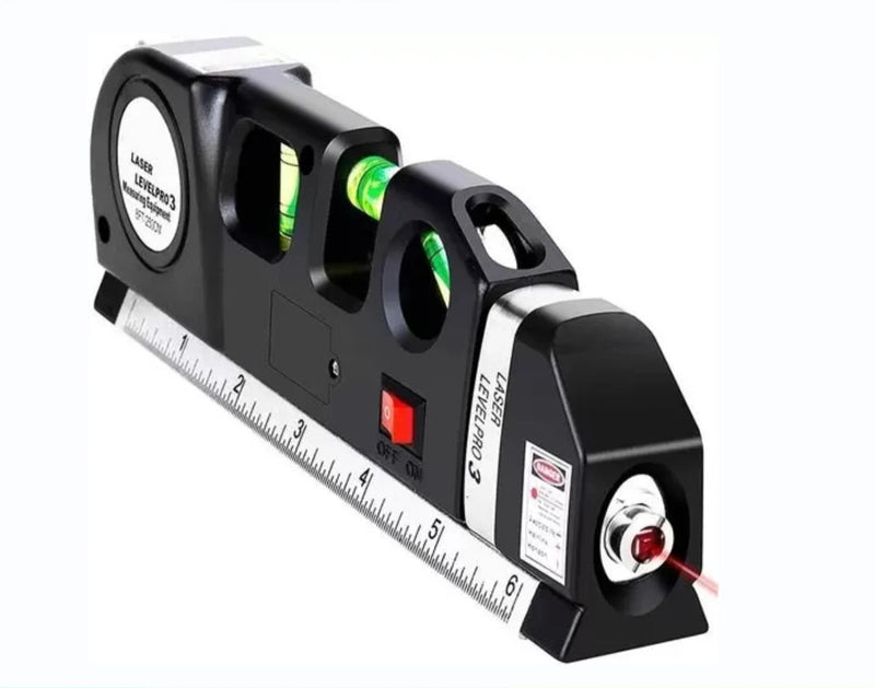 Nível a Laser com Trena Embutida 2,5m – Ferramenta Profissional Level Pro 3 com Régua e 3 Linhas de Medição