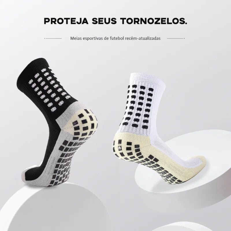 Meias Masculinas Esportivas Antiderrapantes – Para Futebol, Corrida e Treinos | Poliamida, Cano Médio